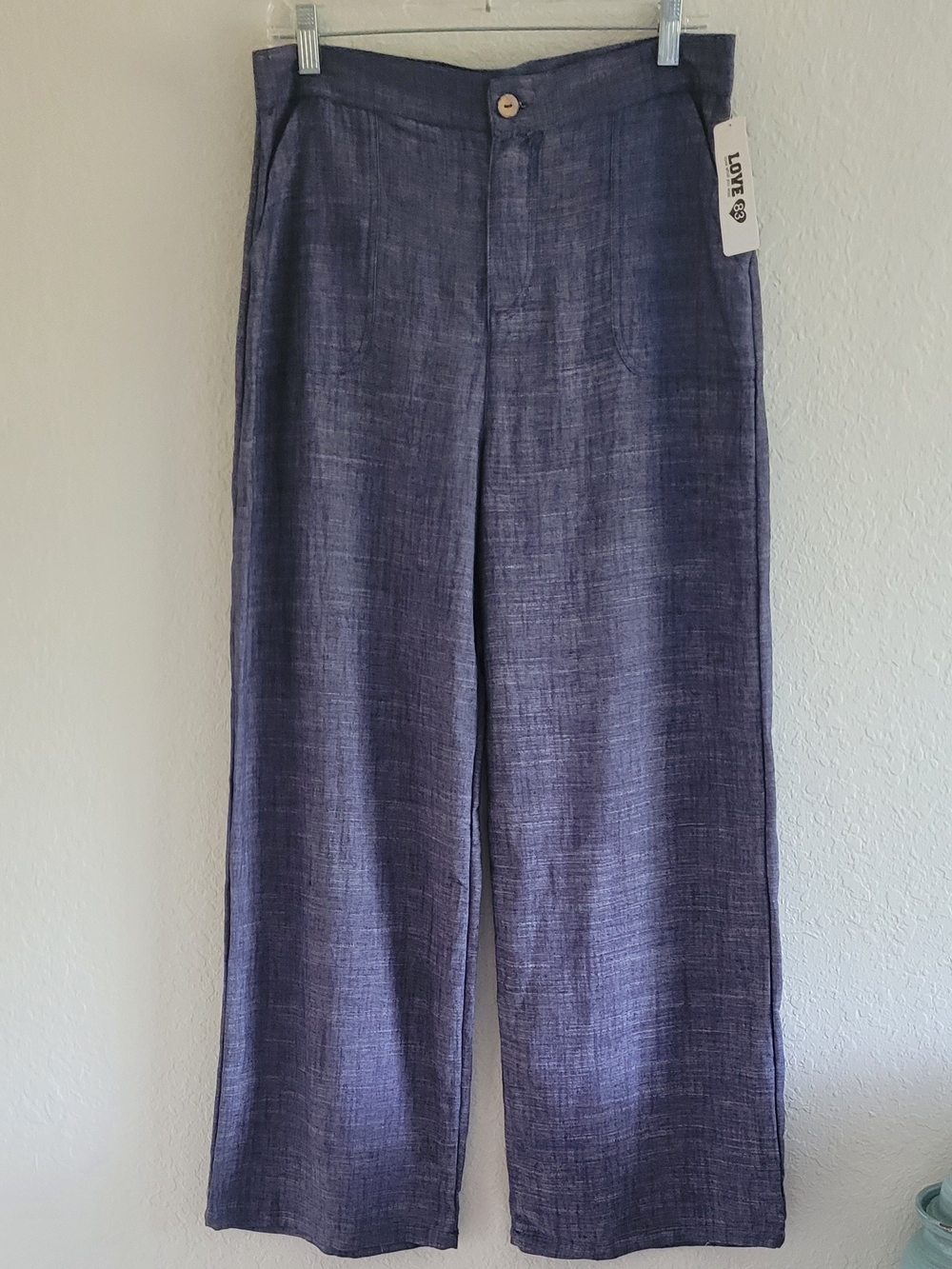 Love 83 Wide Leg Hi Rise Linen-Blend Pants in Indigo. Sz. XL.